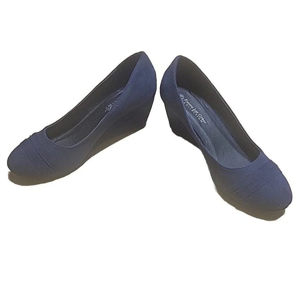 Emma Lee Grace Collection Navy Blue‎ Wedge Heels Shoes Women Size 10